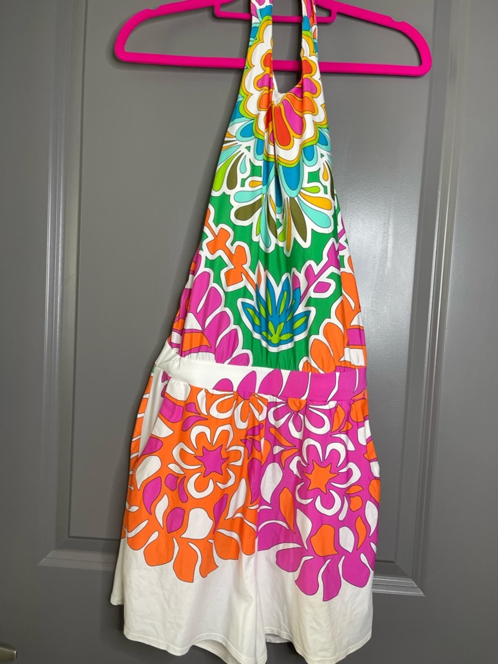 Vibrant Orange & Pink Printed Swimwear Top